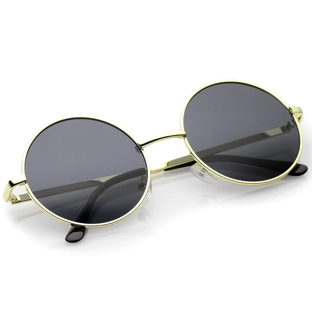 Retro Metal Frame Slim Temple Neutral-Colored Lens Round glasses 51mm
