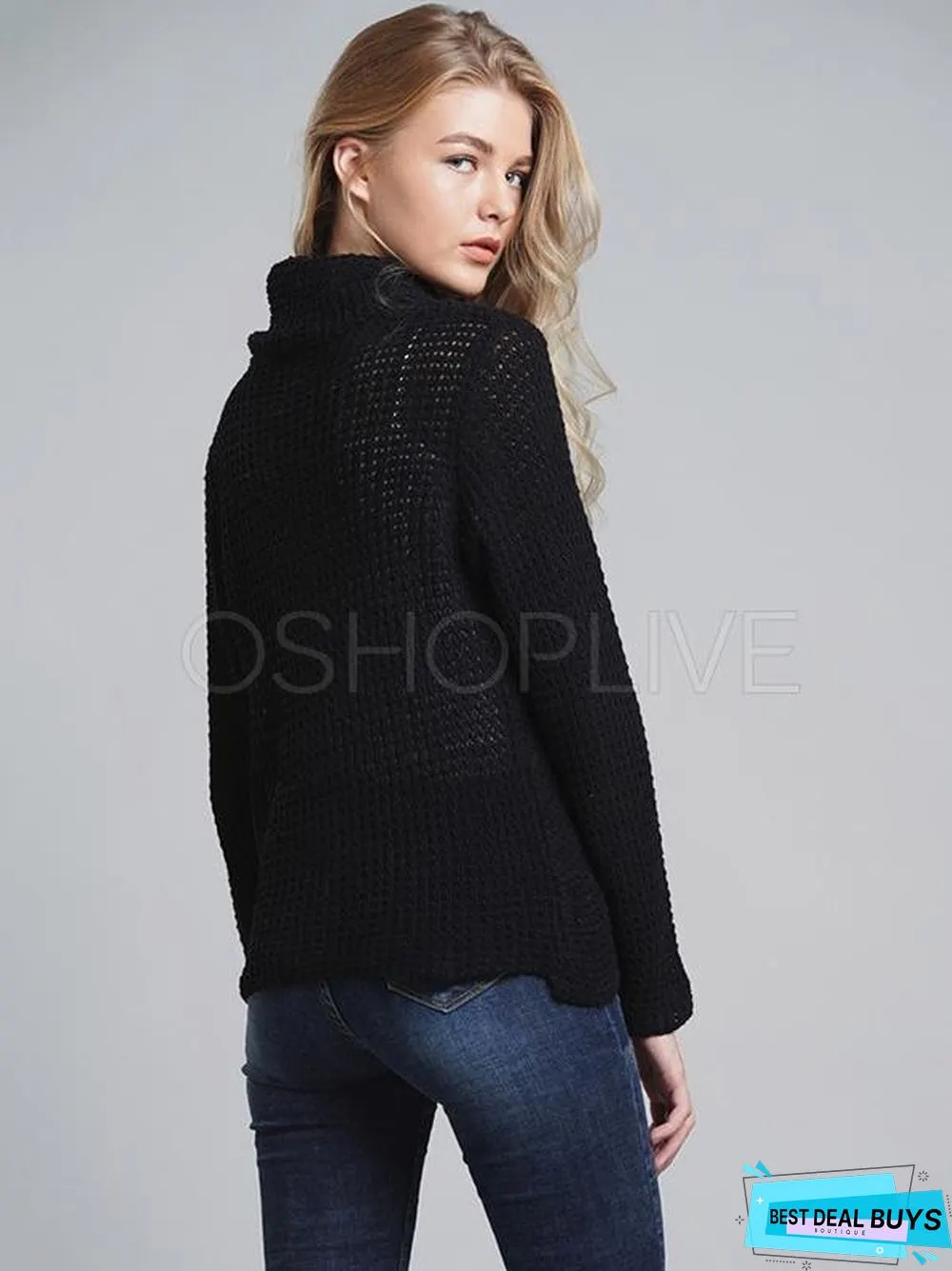 Loose Solid High-Neck Knitting Sweater