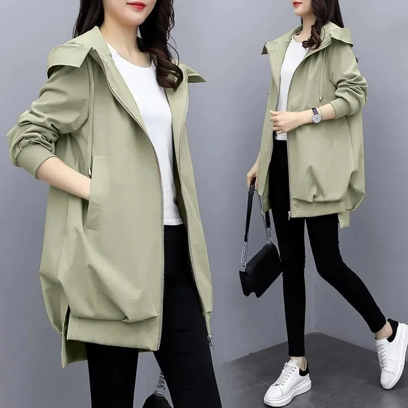 Wongn New Autumn Women's Jacket Long Sleeve Casual Windbreaker Female Hooded Overcoat Loose Basic Coats Lady Outwear