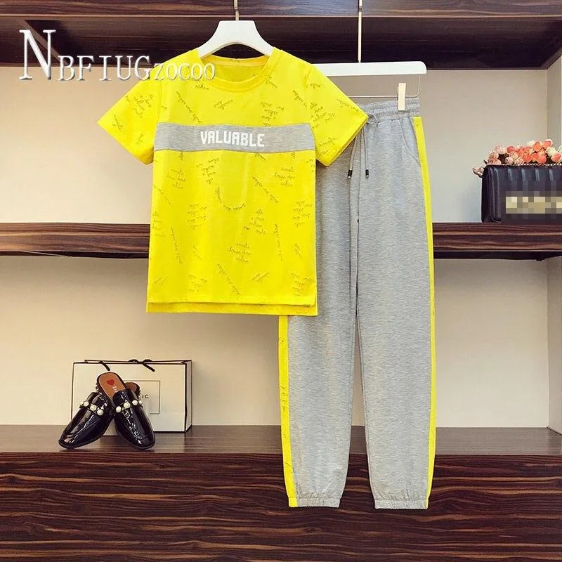 Casual Students Women Sets Summer Short Sleeve T Shirt And Ankle Length Pants Female Sets