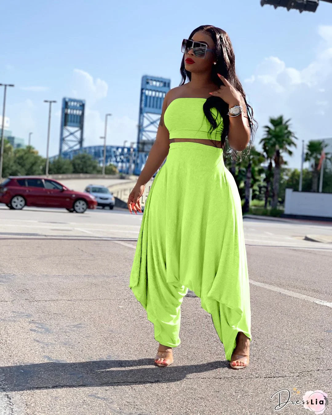 Backless Crop Top & Bootcut Pants Set