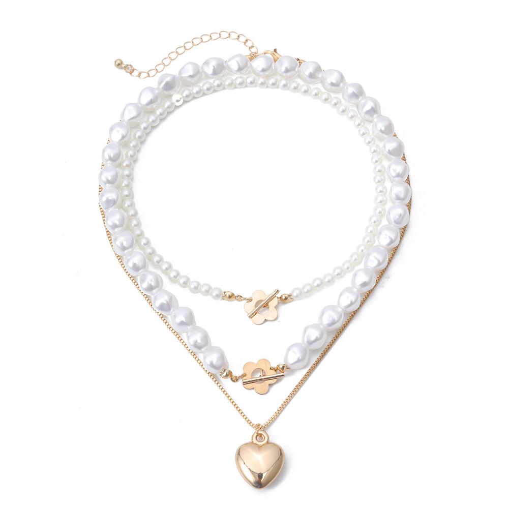 

Multilayer Pearl Pendant Necklace Flower Charm Choker Jewelry, 501 Original