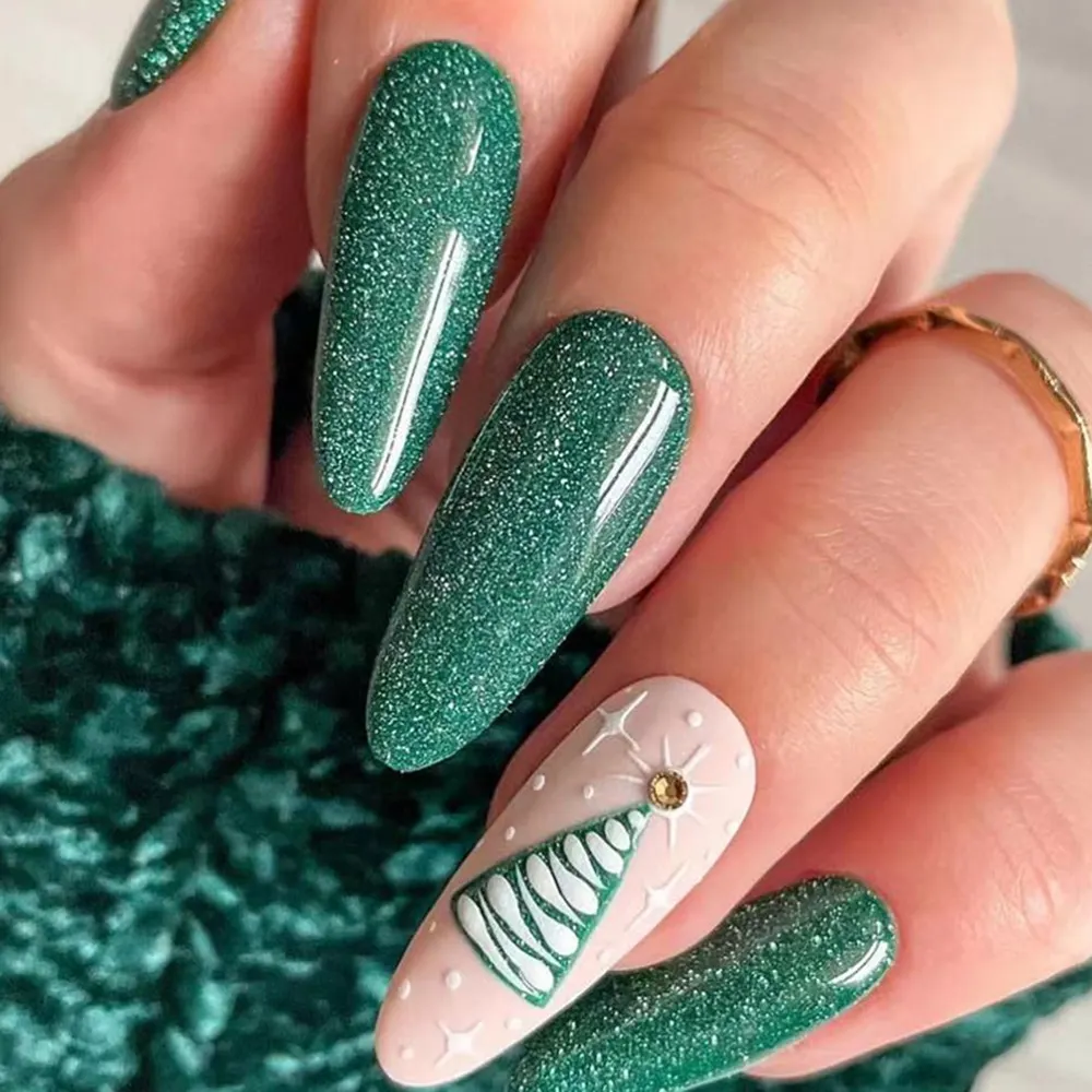 Churchf Churchf Christmas Tree Simple Lines French Temperament Wear A Gold Diamond Flash Powder Fake Nail Piece