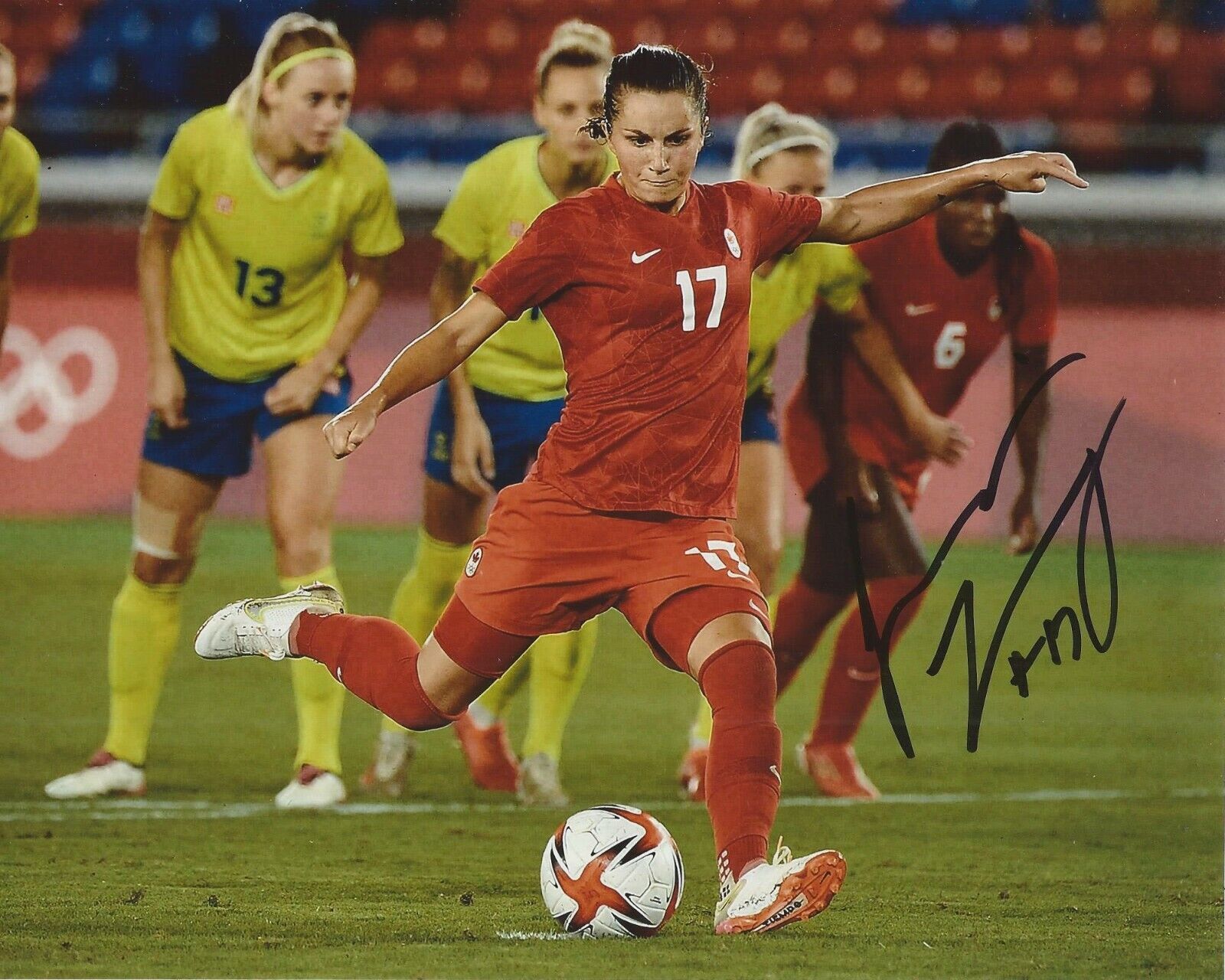 Jessie Fleming Signed 8×10 Photo Poster painting Team Canada Olympic Gold Soccer Autograph COA C