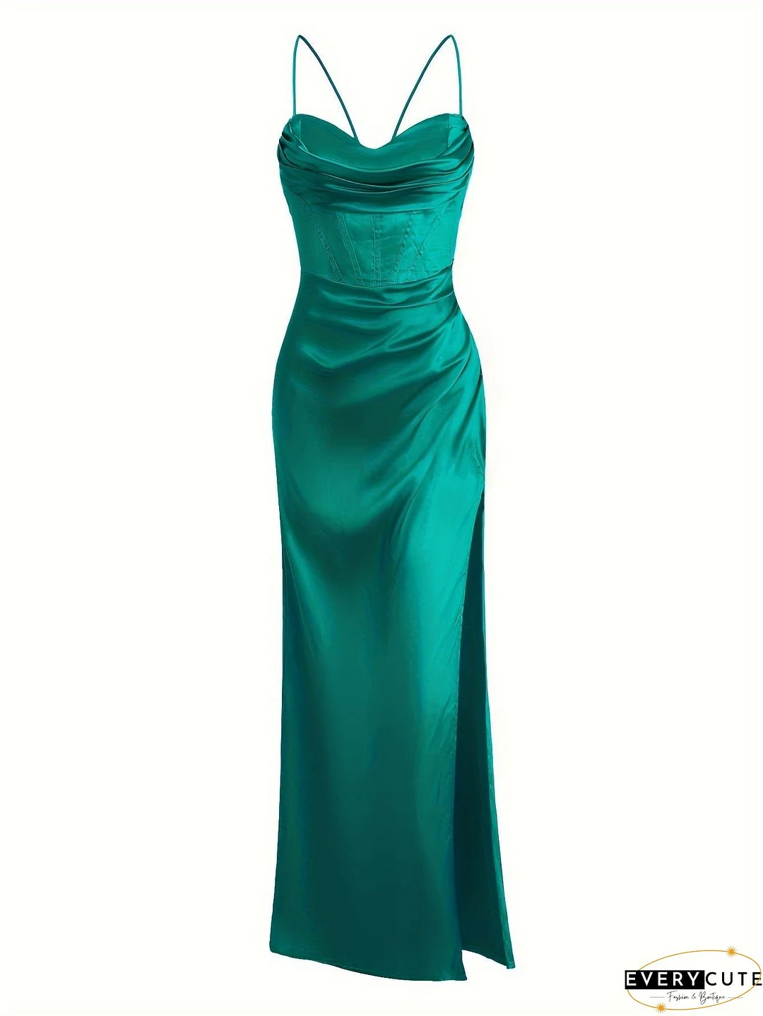 Split Thigh Backless Dress, Sexy Solid Party Maxi Dress, Women's Clothing