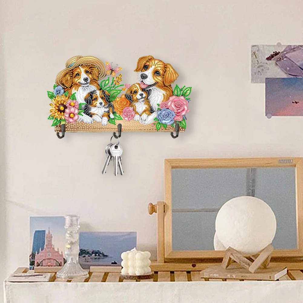 DIY Dogs Wooden Diamond Painting Hanging Hooks for Beginners Adults(28*15cm)