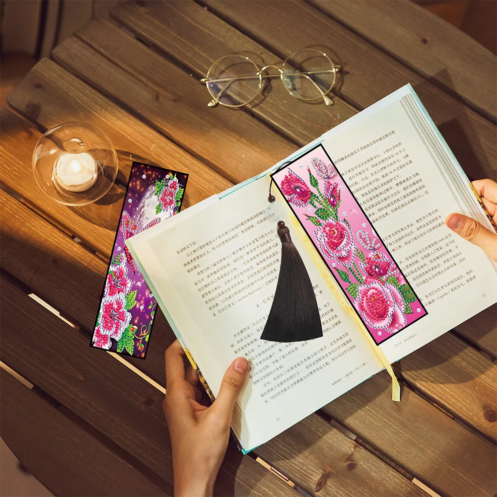 2pcs DIY Diamond Painting Leather Bookmark Butterfly Tassel Crafts