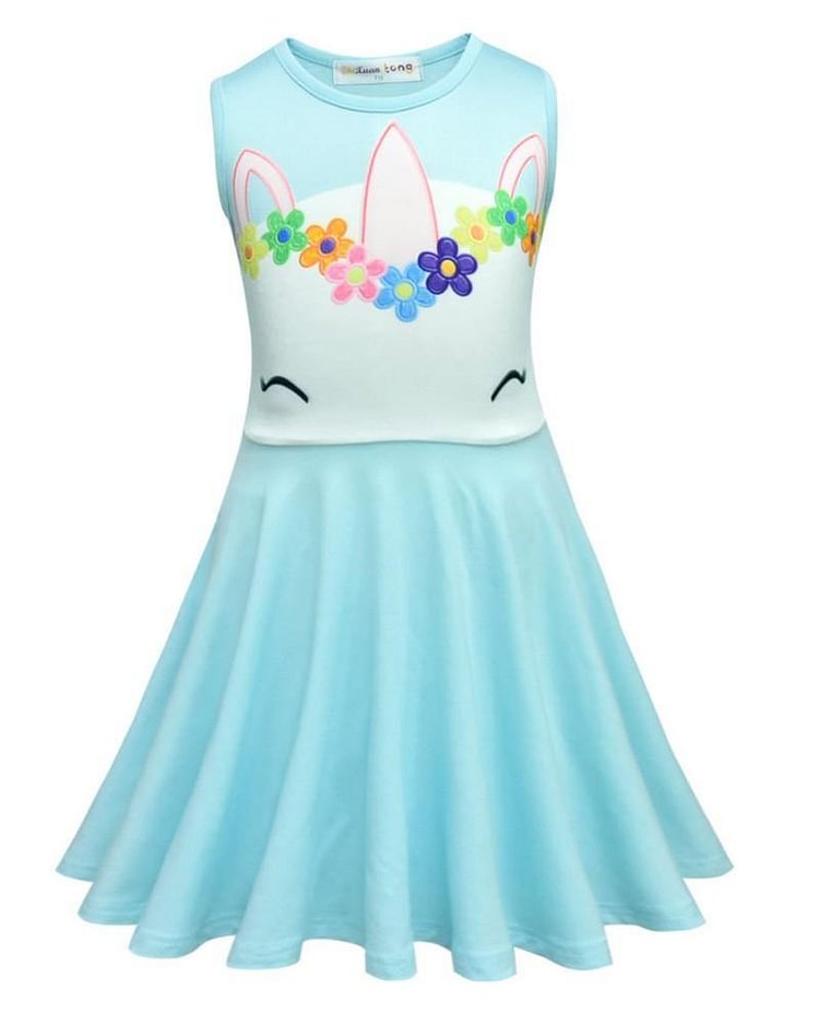 3-10 Years Girls Unicorn Floral Print Cute Summer Dress Costume-Mayoulove