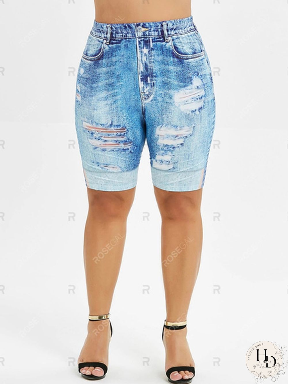 Plus Size Mini Leggings Faux Denim Pants Women Ladies Fashion Shorts Ripped Skinny Jean