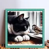Cat Bird-Partial 11CT Stamped Cross Stitch Bead Embroidery 36*36cm/14.17*14.17in