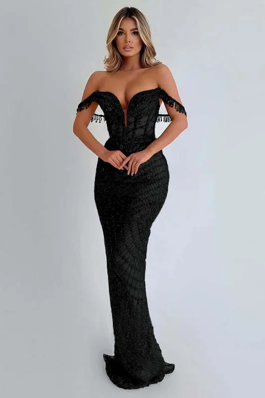 Sequins Red Prom Dress Sleeveless Strapless Long Tassel YL0066