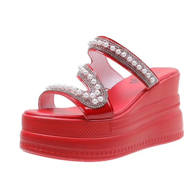 Wongn Wongn Female Summer Wear 2023 New Fashion Platform Platform Shoes Fairy Web Celebrity One Word Cool Slippers