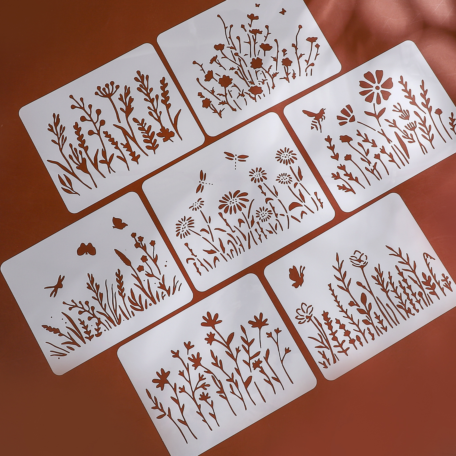 템플릿 스탬프 - 16개 빈티지 식물 꽃 잎 속이 빈 그림