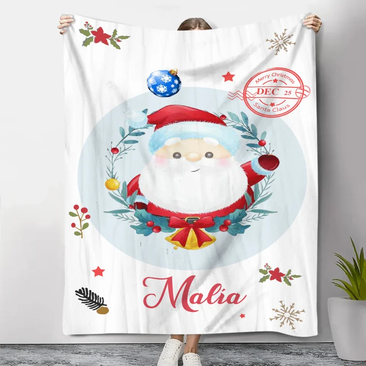 Merry Christmas Blanket Customized Name Blanket Santa Claus Blanket Personalized Gift for Family Friends