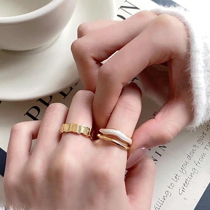 Casual Minimalist Irregular Copper Gold Plated Zircon Open Ring In Bulk