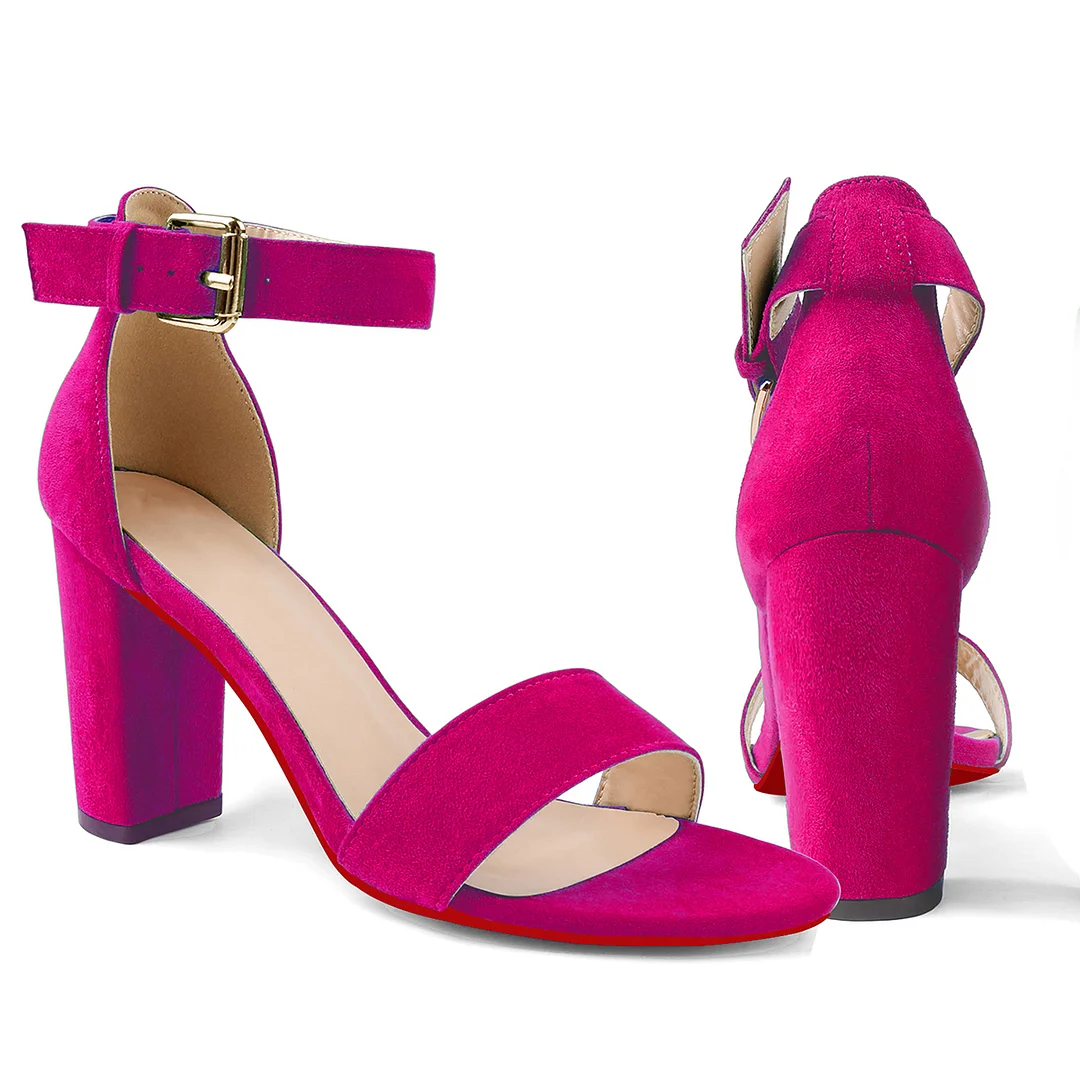 90mm Women's Chunky Heel Sandals Red Bottom High Heels Open Toe Ankle Strap Shoes-MERUMOTE