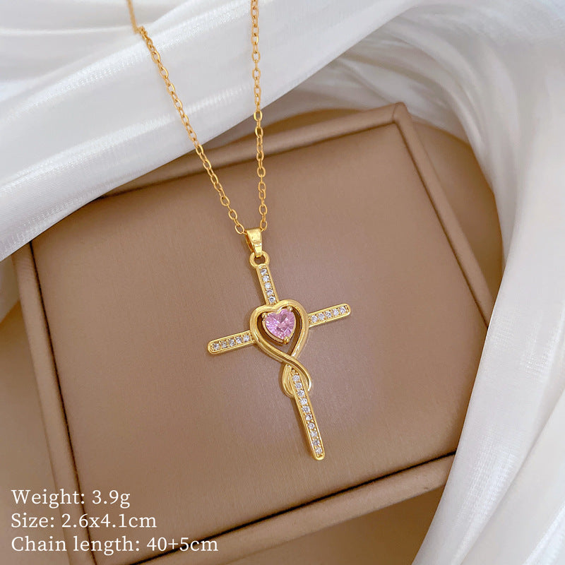 Cross Full Diamond Gorgeous Full Diamond Necklace Women’S Versatile Clavicle Chain Titanium Steel Chain