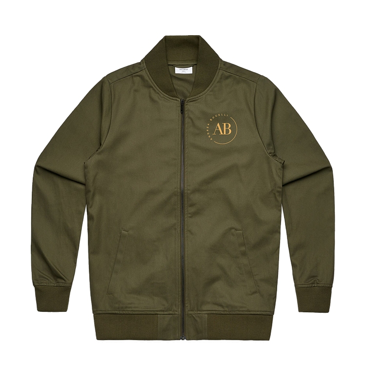 Andrea Bocelli Gold Monogram Military Green Bomber Jacket