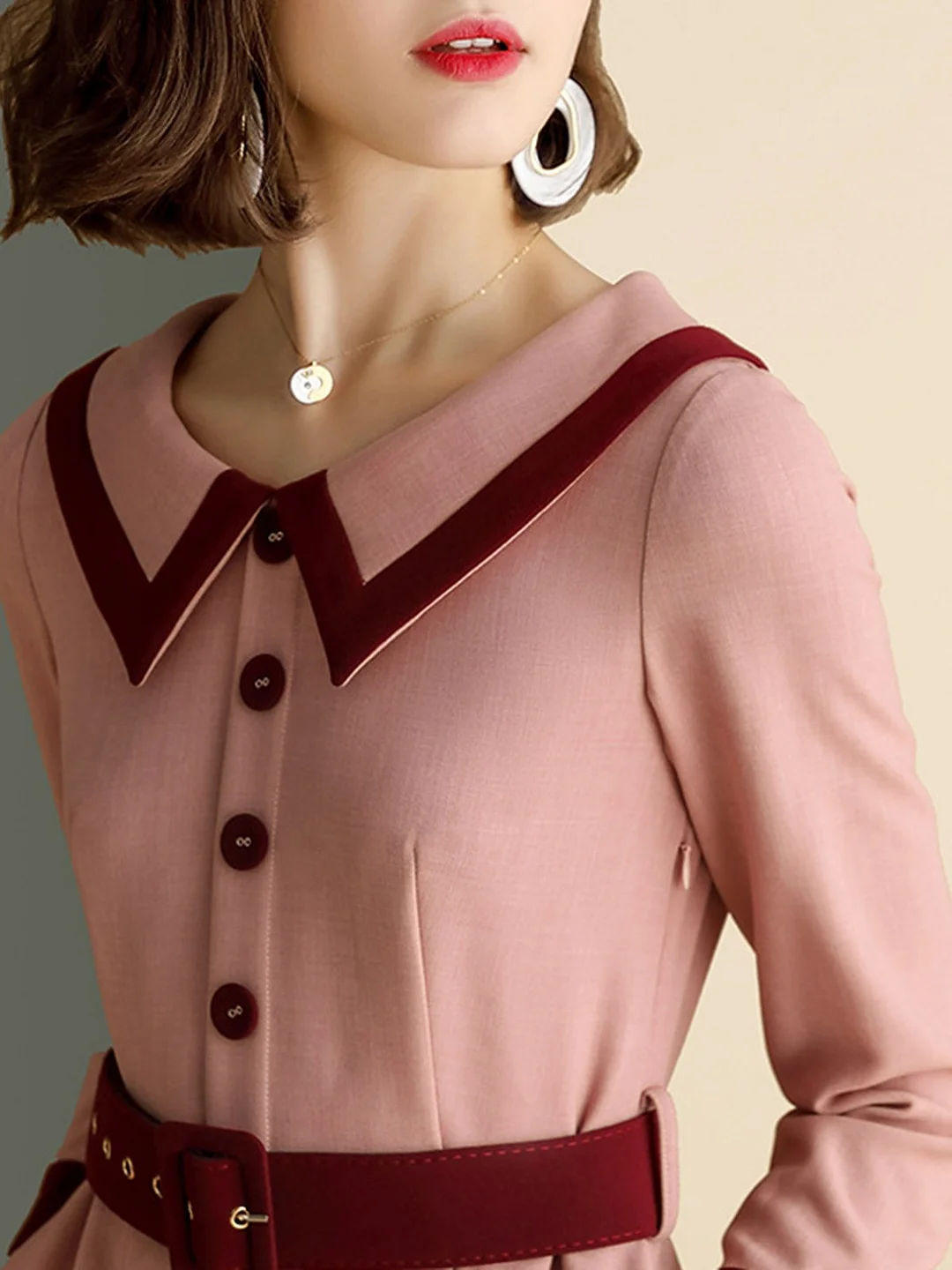 Peter Pan Collar A-Line Zipper Elegant Midi Dress