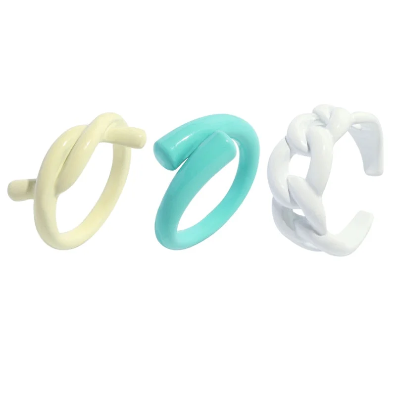 Dvacaman 2021 New Trendy Hand-Painted Candy Color Dripping Oil Geometric Chain Rings Set for Women Colorful Irregular Open Rings