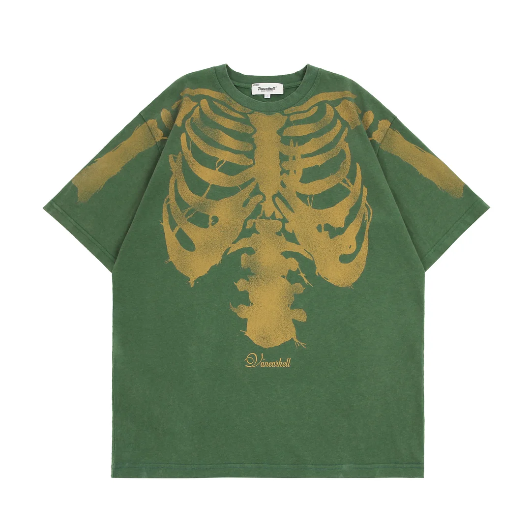 Skeleton Printed Short Sleeved T-Shirt Street Half Sleeved Top