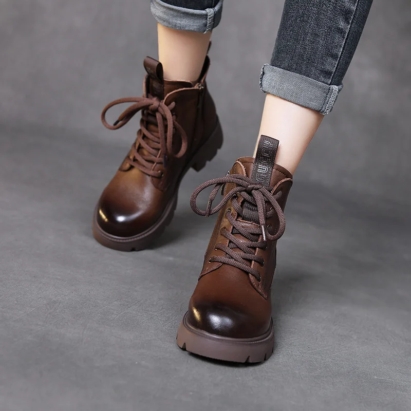 Yyvonne Layer Of Kraft Rubber Foam Bottom Single And Velvet Inner Leather Martin Boots Girl With A Hundred