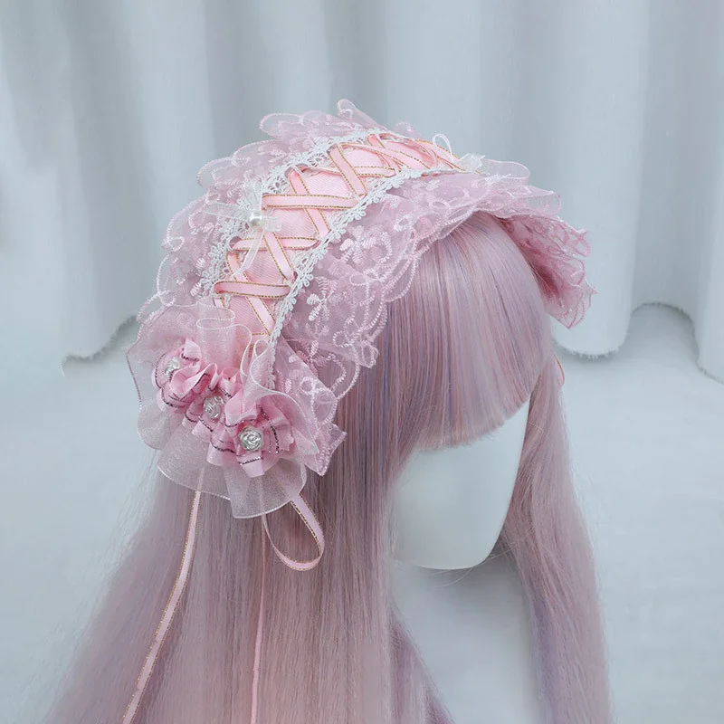 Billionm OJBK Lolita Lace Headband Rose Flower Headdress Furry Ears Clips Bowknot Gothic Cute Cosplay Headbands Sweet Hairpin Accessories