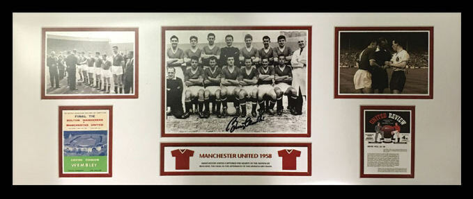 FRAMED BOBBY CHARLTON SIGNED MANCHESTER UNITED 30x12 Photo Poster painting 1958 FA CUP FINAL