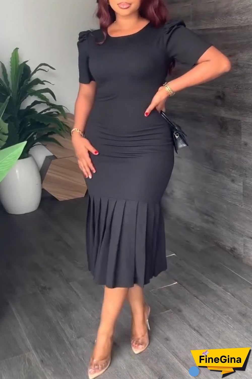 Red Casual Solid Basic O Neck Short Sleeve Dress