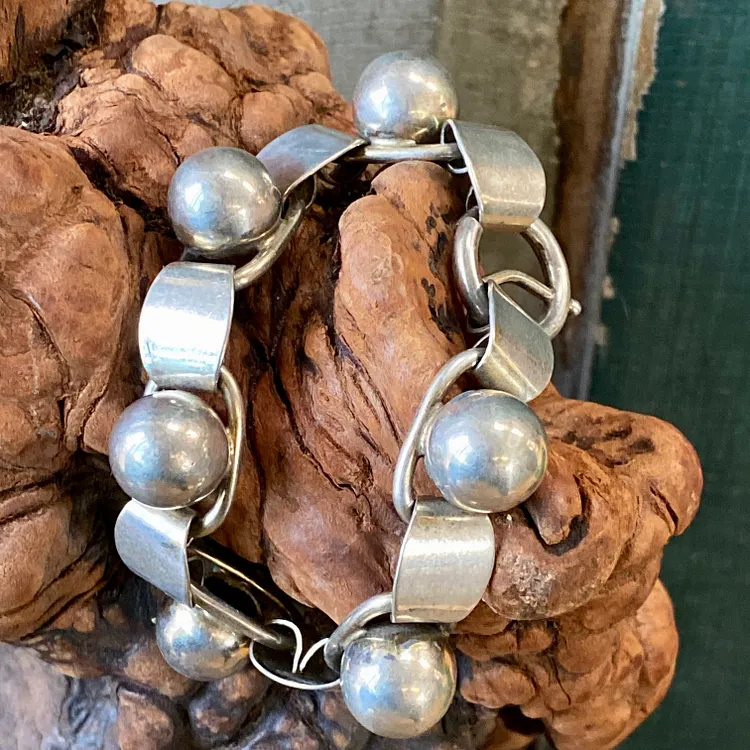 Napier Bookchain and Orb Bracelet in Sterling Silver 1930s