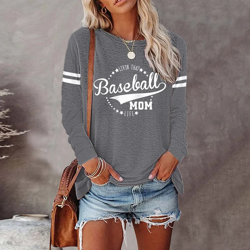 Baseball Mom Print Long Sleeve T-Shirt