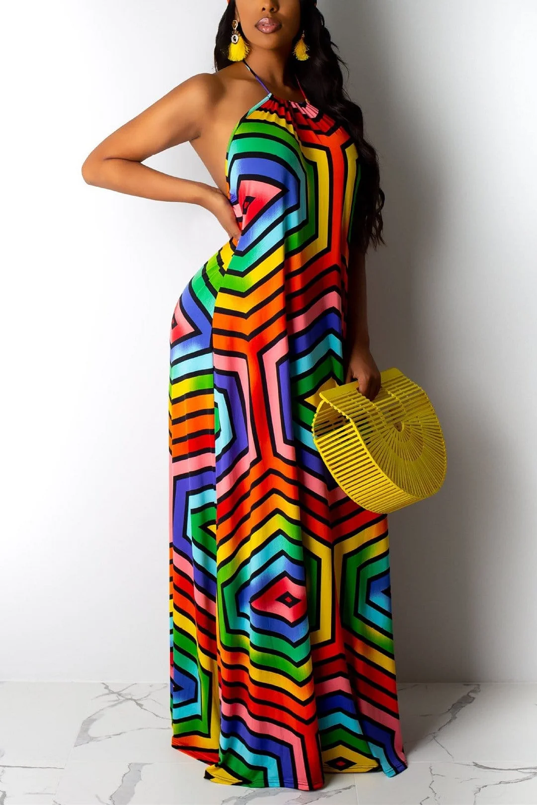 Fashion Sexy Rainbow Striped Dress