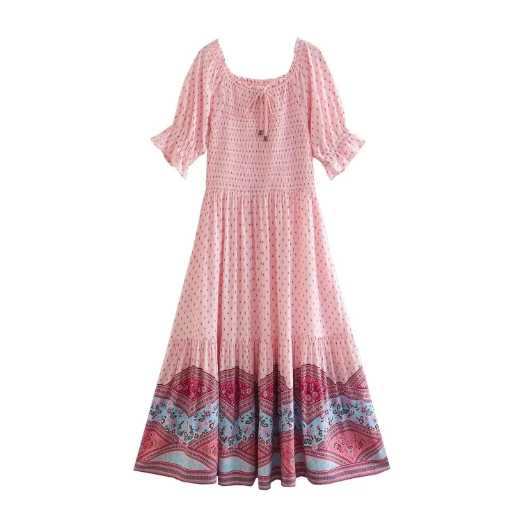 Luditu Midi Dress, Sundress, Marakee in Red and Pink