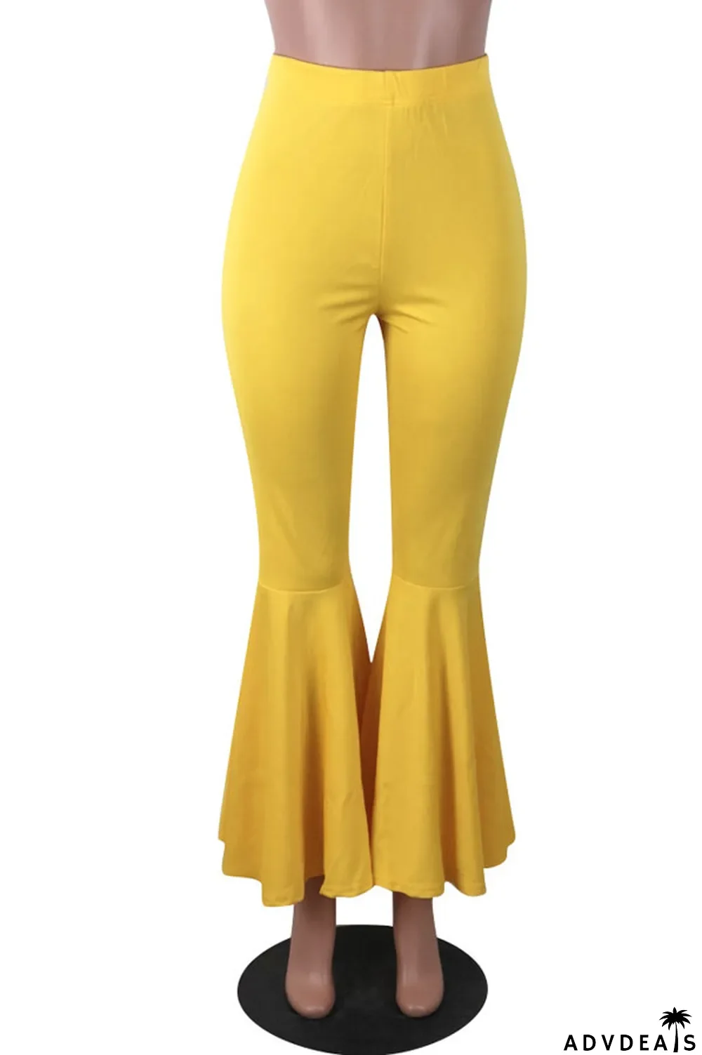 Orange venetian Elastic Fly Mid Solid Boot Cut Pants Bottoms