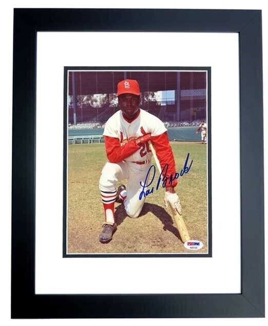 Lou Brock Signed Autographed St. Louis Cardinals 8x10 Photo Poster painting FRAMED + PSA/DNA COA