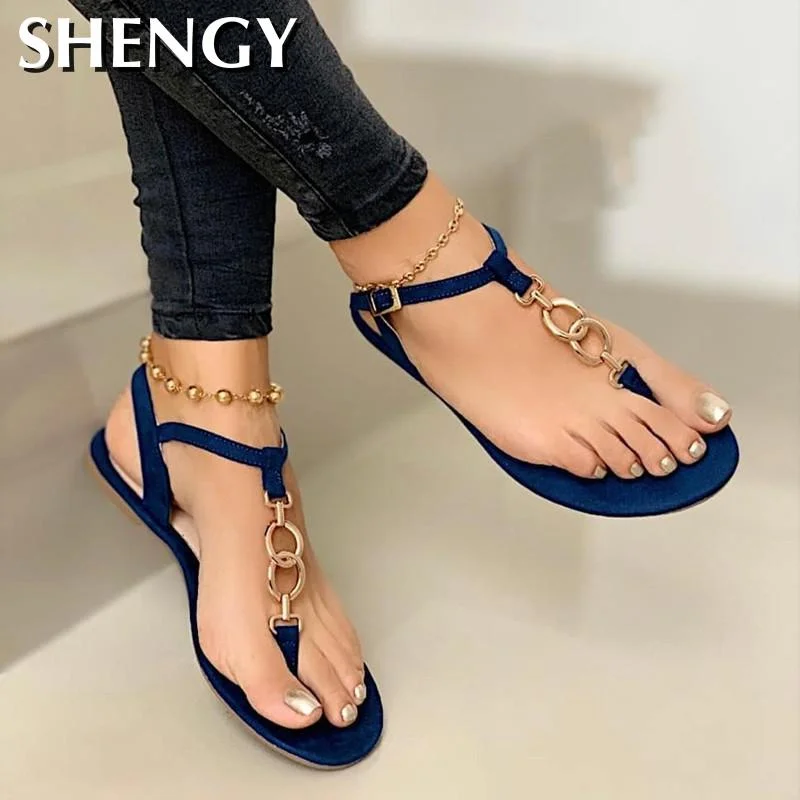 2020 Women Fashion Flip Flops Summer Sandals Solid Buckle Flats Women Shoes Beach Roma Casual Ladies Plus Size