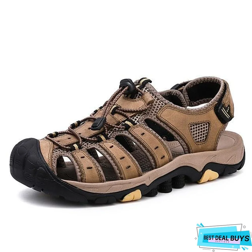 Men's Genuine Leather Sandals Outdoor Beach Roman Water Sneakers