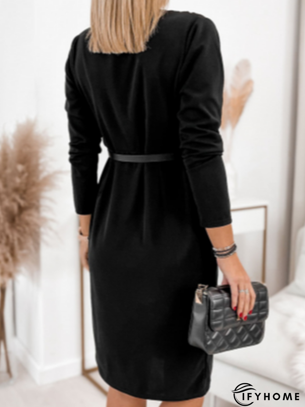 Loose Plain Casual V Neck Dress | IFYHOME