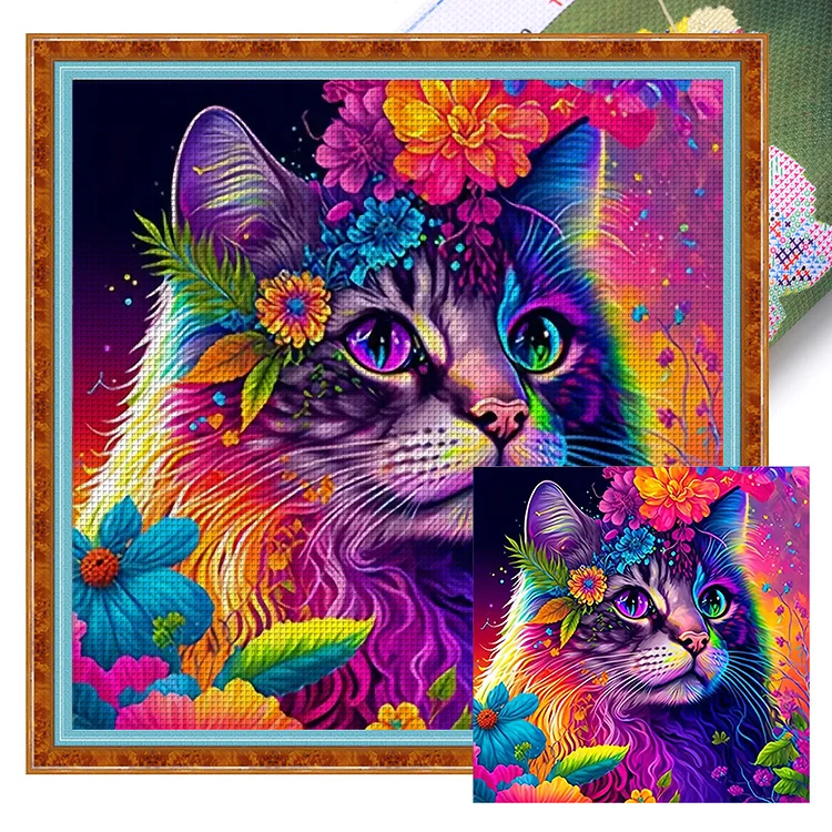 Colorful Cats 11CT (40*40CM) Stamped Cross Stitch gbfke