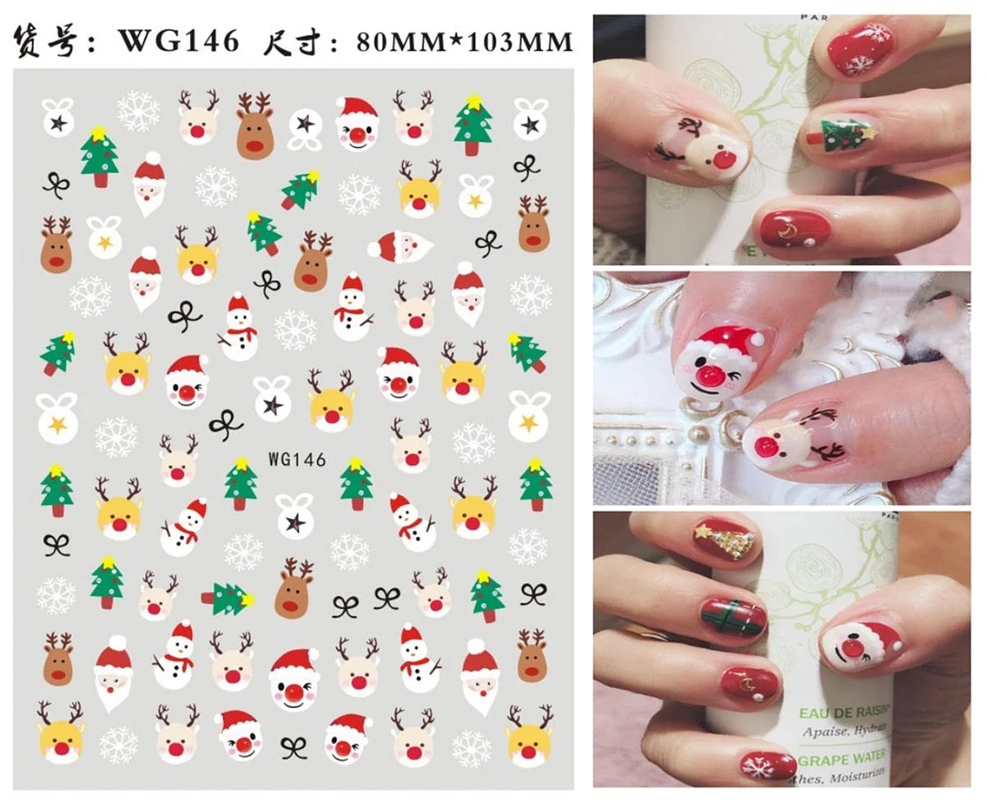 3D Christmas Autumn Winter Nail Sticker Santa Claus Elk Snowman Christmas Tree Star Deer Sliders Manicure Art Gel Polish Decals-Nail Inspo
