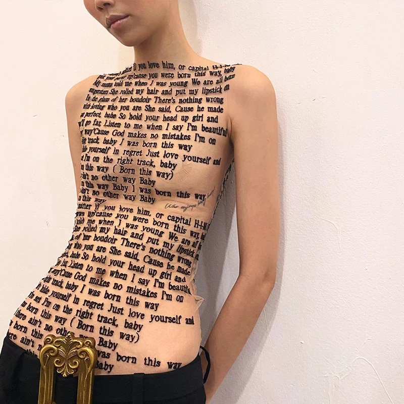 Uveng 2024Ins Spring And Summer New Fashion Print Collar Sleeveless Slim Top T-Shirt Women's Clothing