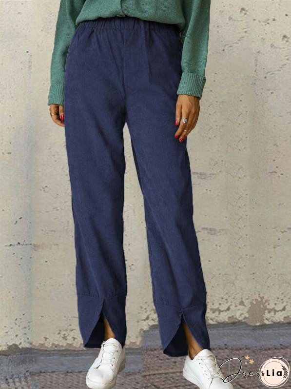 Pants Corduroy Elastic Waist Straight-Leg Casual Pants for Women