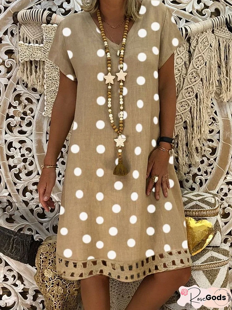 Plus Size Polka Dots Cutout Shift Short Sleeve Midi Dress