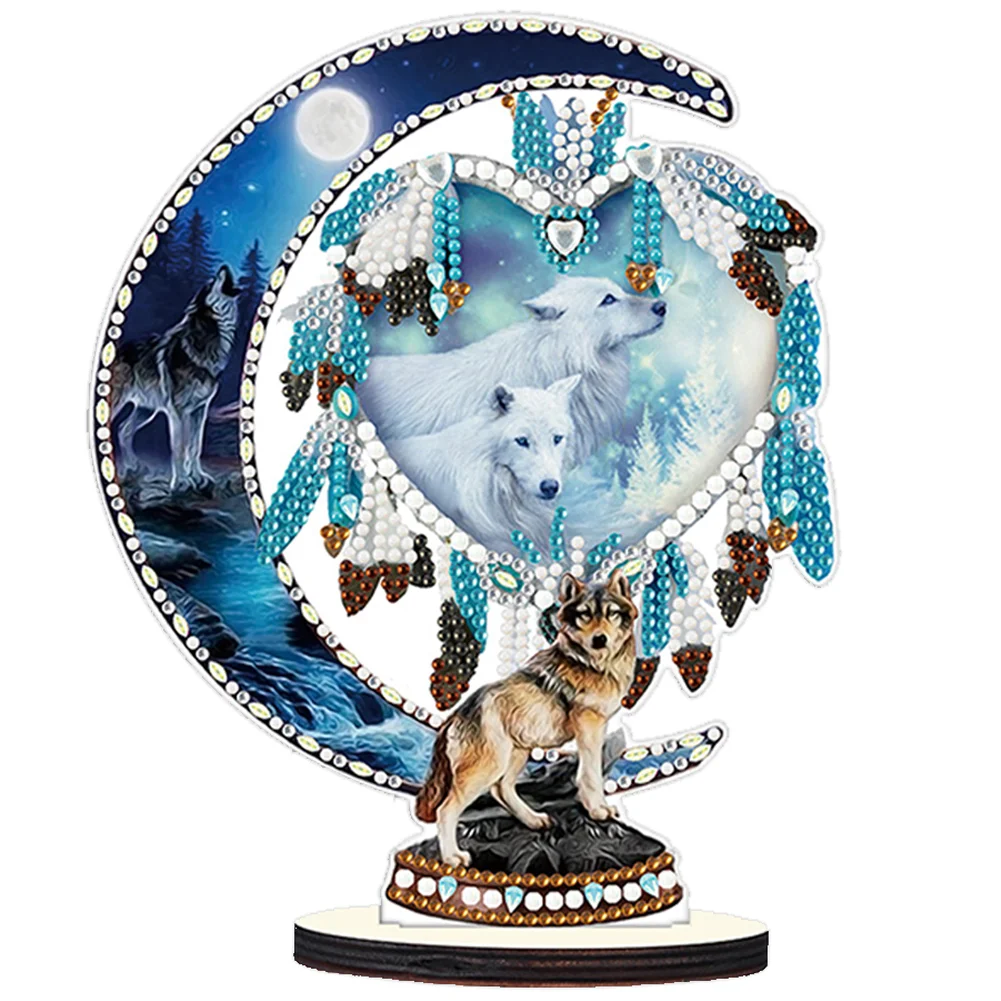 DIY Table Ornament Art Crafts Wooden Desk Diamonds Wolf Kids Gift (BJ022)
