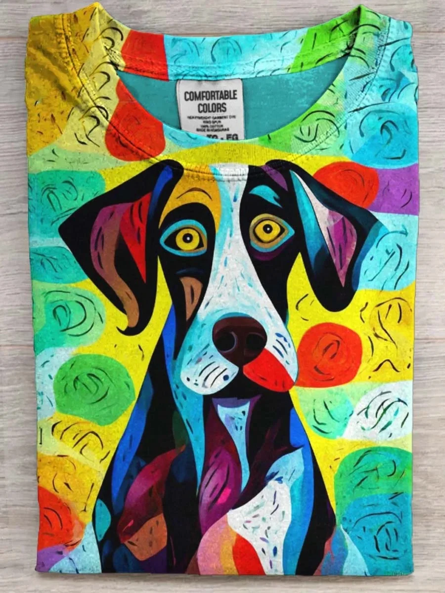 Eagerlys  Abstract Colorful Dog Art Print T-shirt Eagerlys