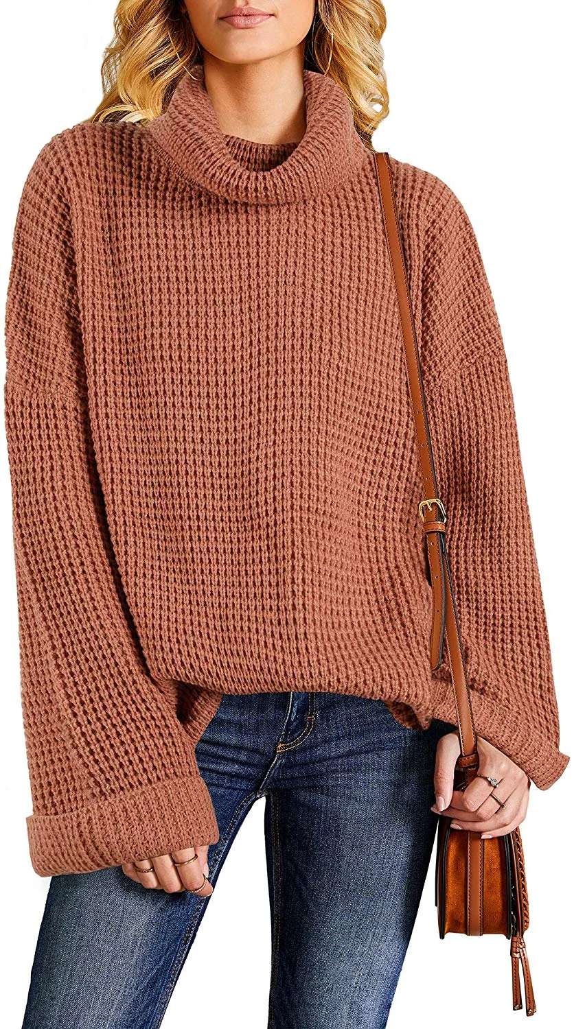 Womens Casual Turtleneck Chunky Sweaters Pullover Oversized Batwing Sleeve Loose Knitted Baggy Slouchy Jumper