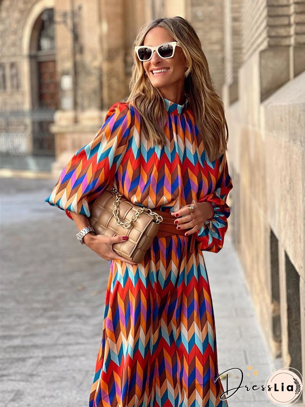 Casual and Loose Print A-line Dress with Waist Reduction