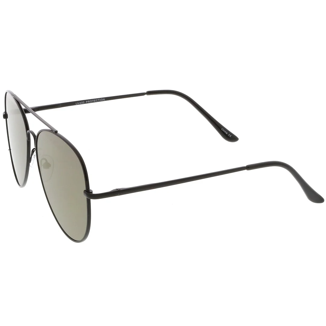 Classic Metal Aviator glasses Slim Arms Straight Crossbar Mirrored Flat Lens 59mm