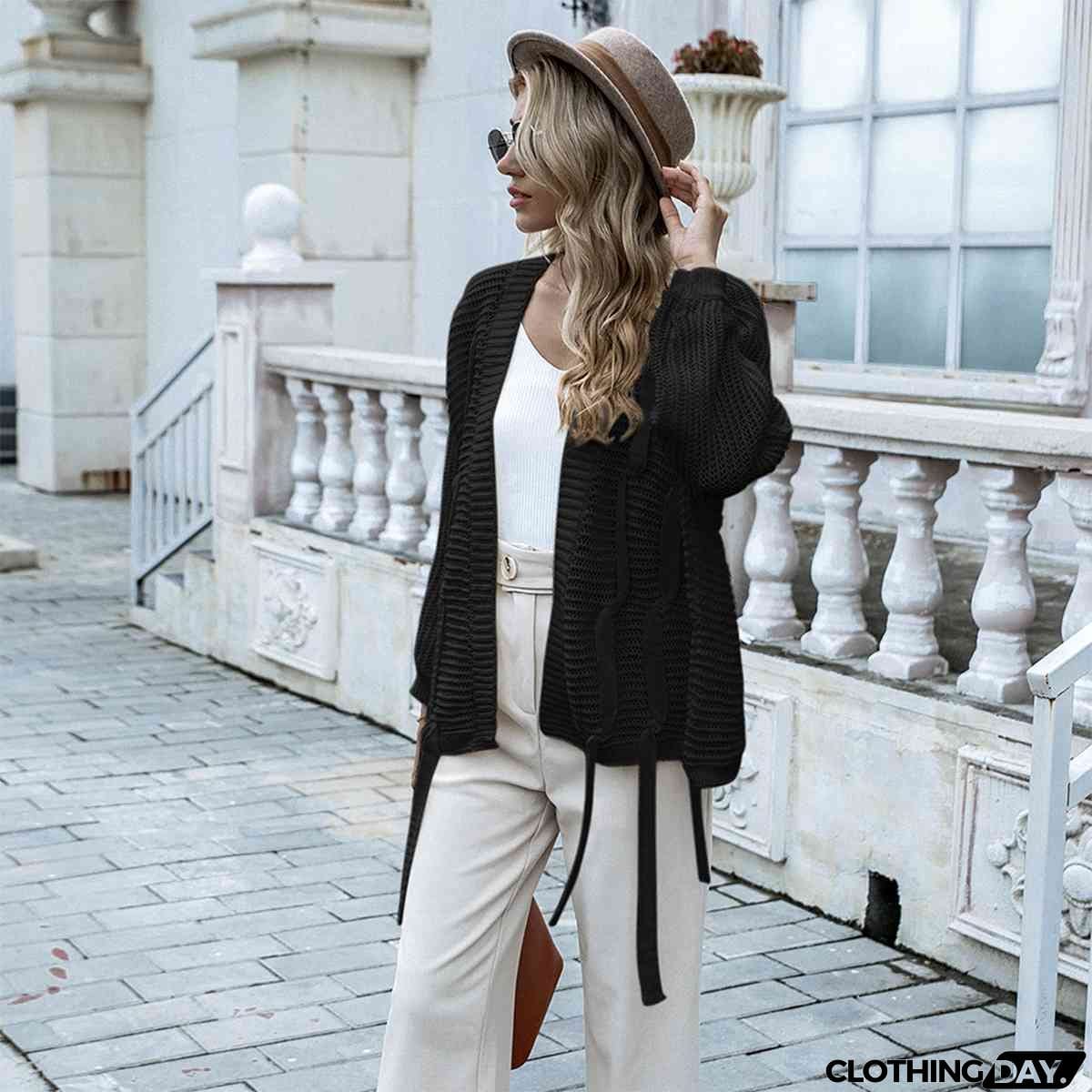 Open Front Strap Detail Cardigan