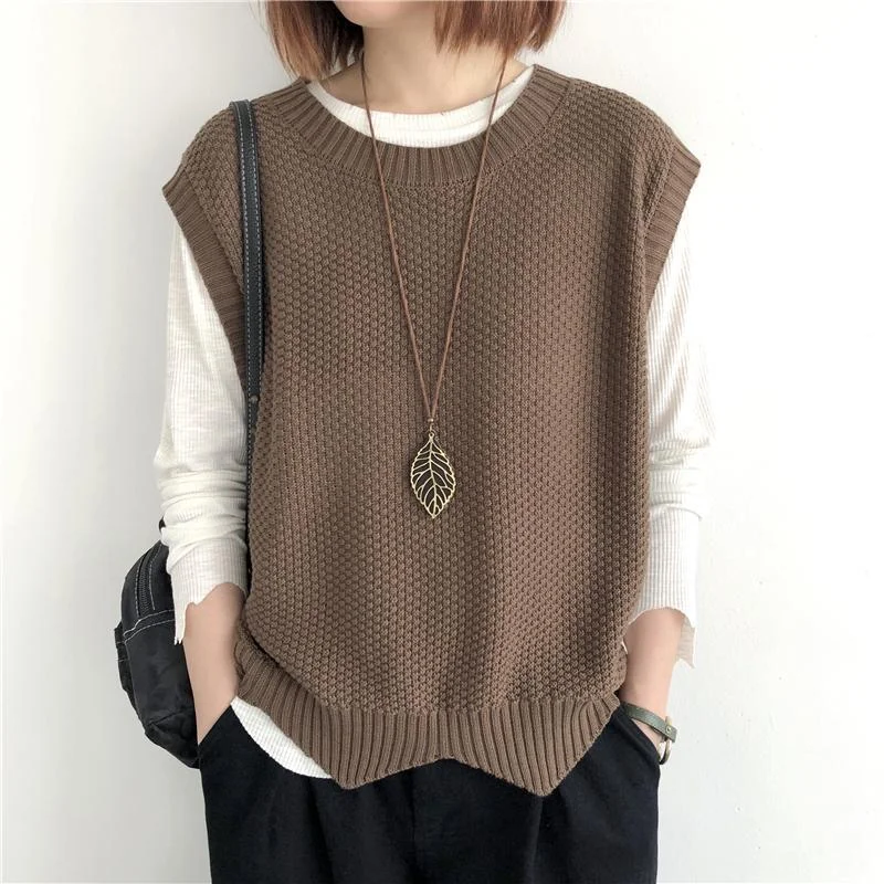 Churchf Churchf 2024 Solid Color Loose Round Collar Horse Clip Vest Wear Irregular Head Short Knit Vest Women's Vest